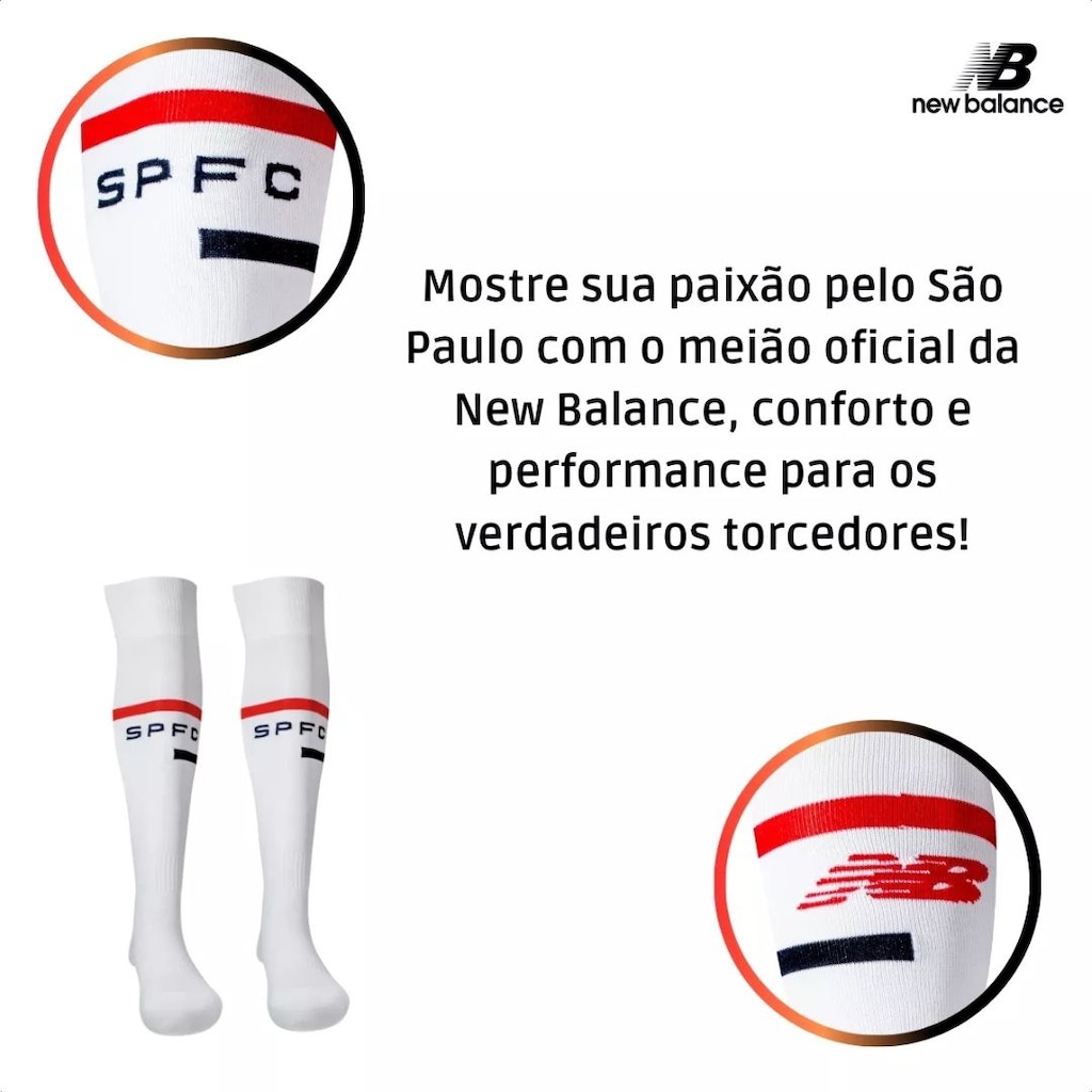 Imagem 2 do produto Meião Futebol Cano Longo São Paulo New Balance Home 2024 Adulto