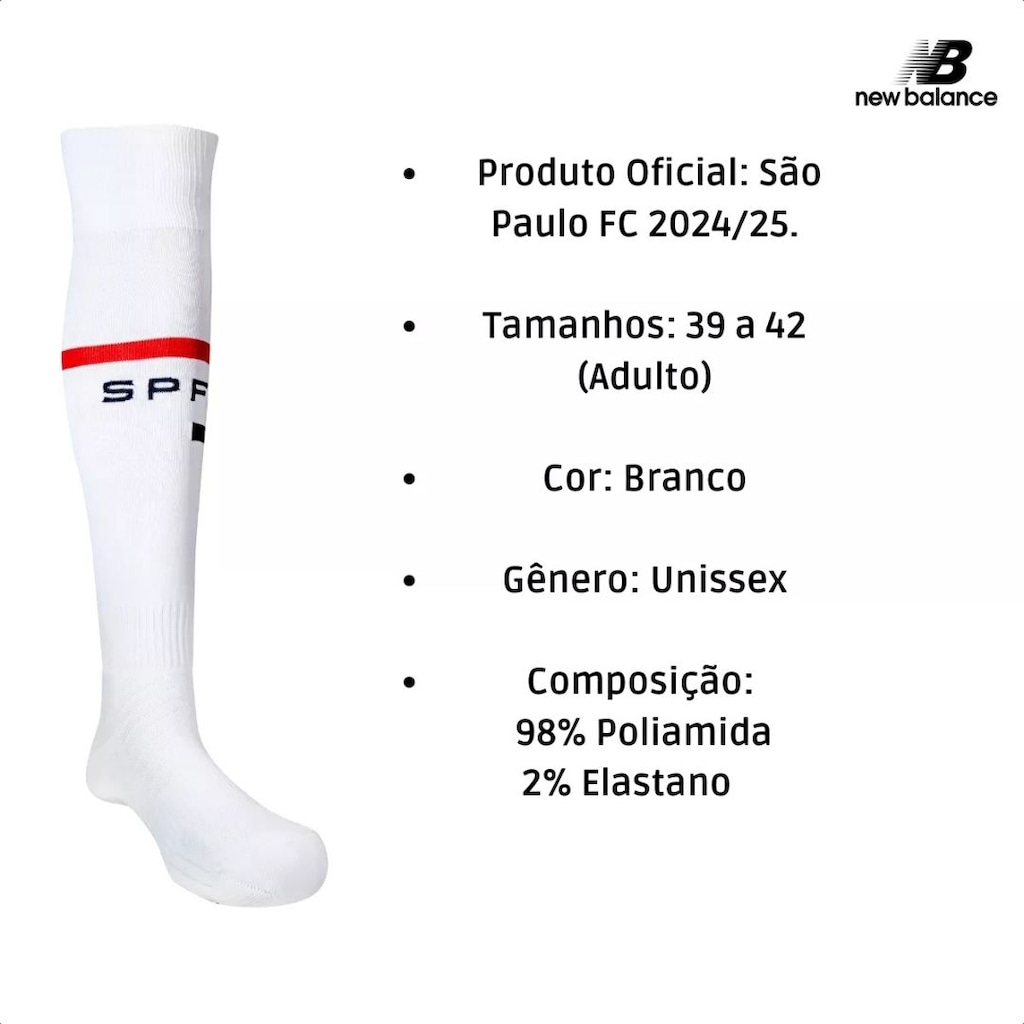 Imagem 5 do produto Meião Futebol Cano Longo São Paulo New Balance Home 2024 Adulto