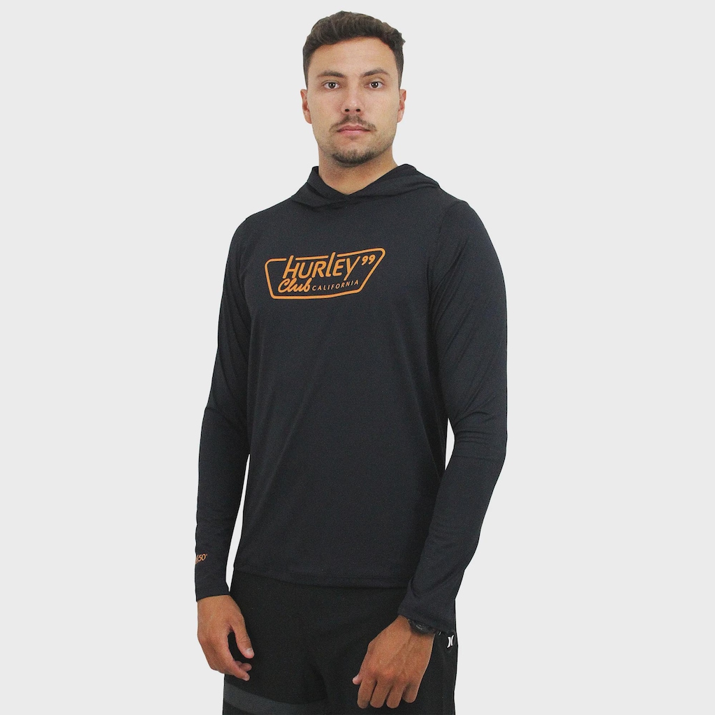 Camiseta ML Surf Hurley Tee Club com Capuz Masculina