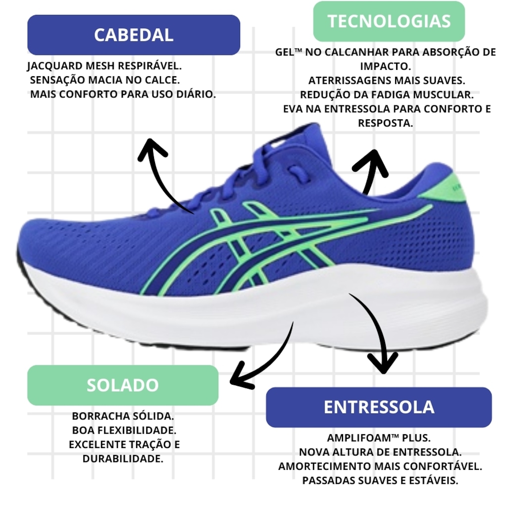 Imagem 4 do produto Kit Tênis Asics Gel-Excite 11 E Meia Cano Curto - Masculino