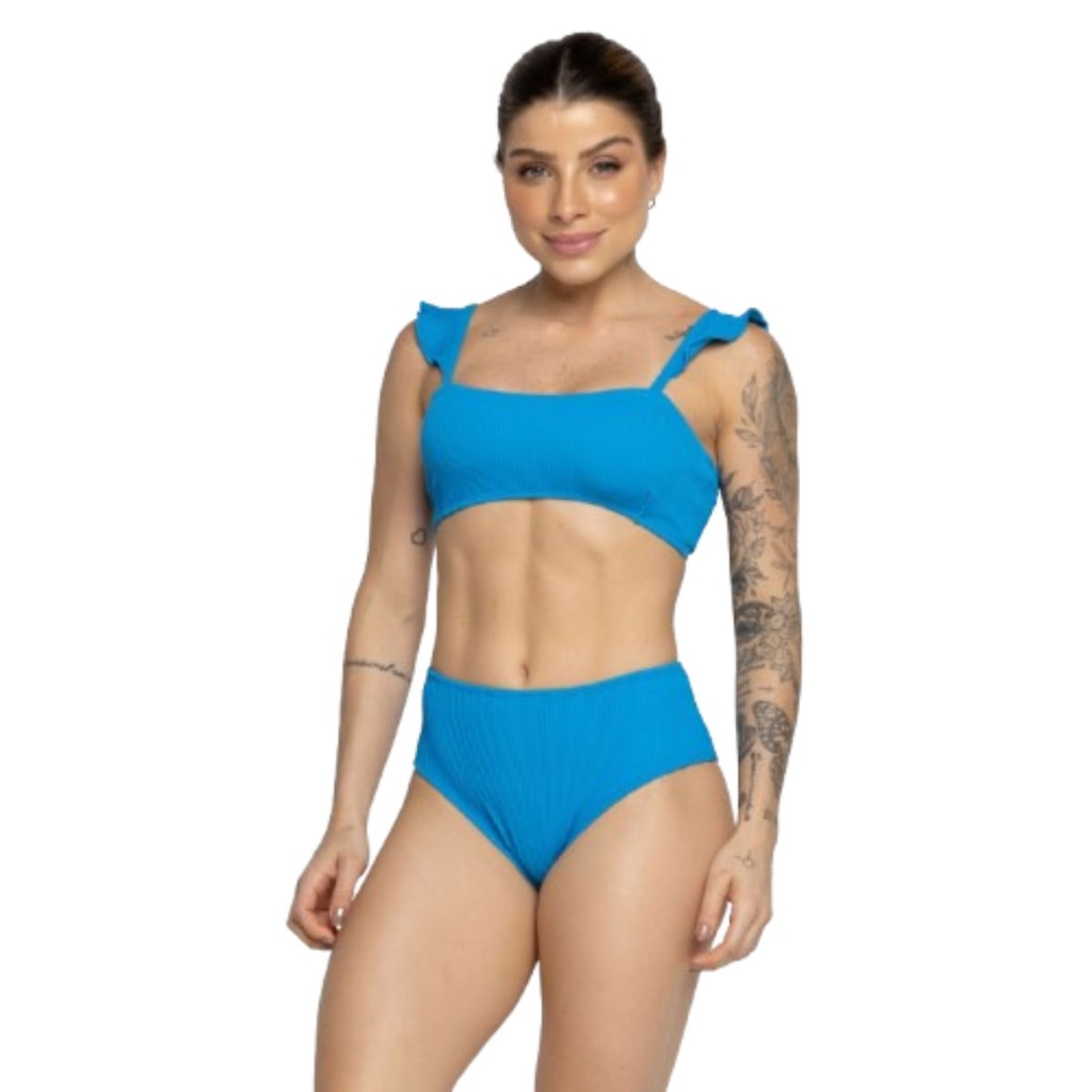 Biquíni Hot Pants Manguinha Básico Vekyo Cintura Alta Moda Praia Feminina