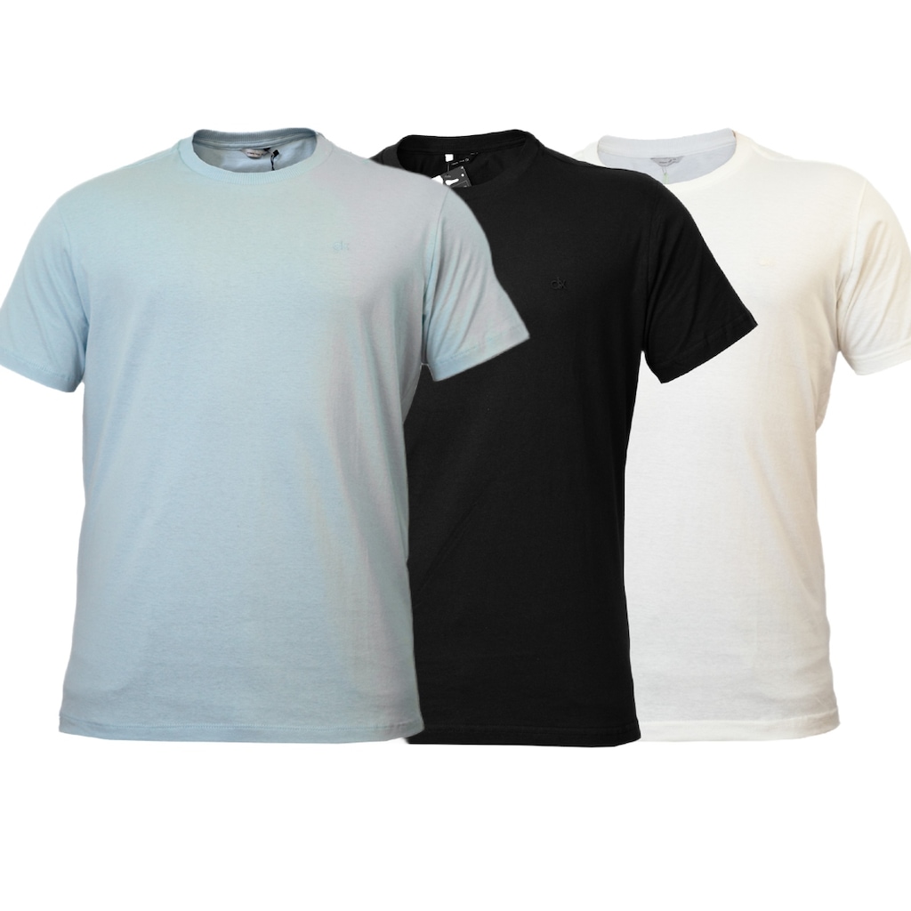 Kit 3 Camisetas DX Essentials Casuais Algodão Bordado - Masculina