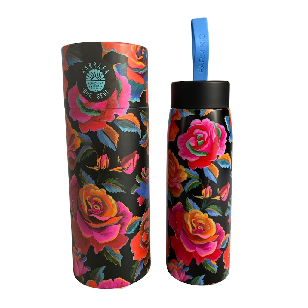 Imagem 2 do produto Garrafa Farm Que Sede Rosas Pintadas 500ml Térmica Original