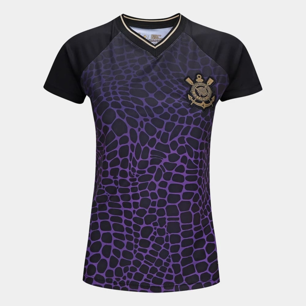 Camiseta Corinthians Coimbra Raglan Gola V Feminina