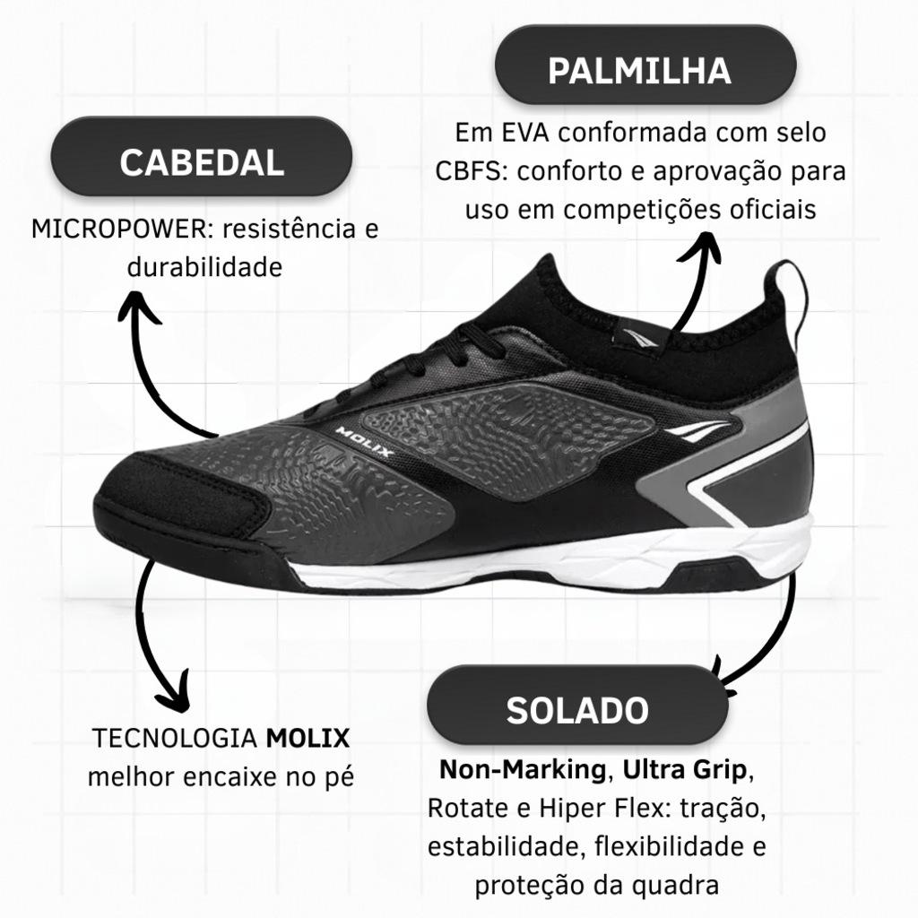 Imagem 4 do produto Kit Chuteira Futsal Adulto Penalty Evolution Club Y-1 e Meião
