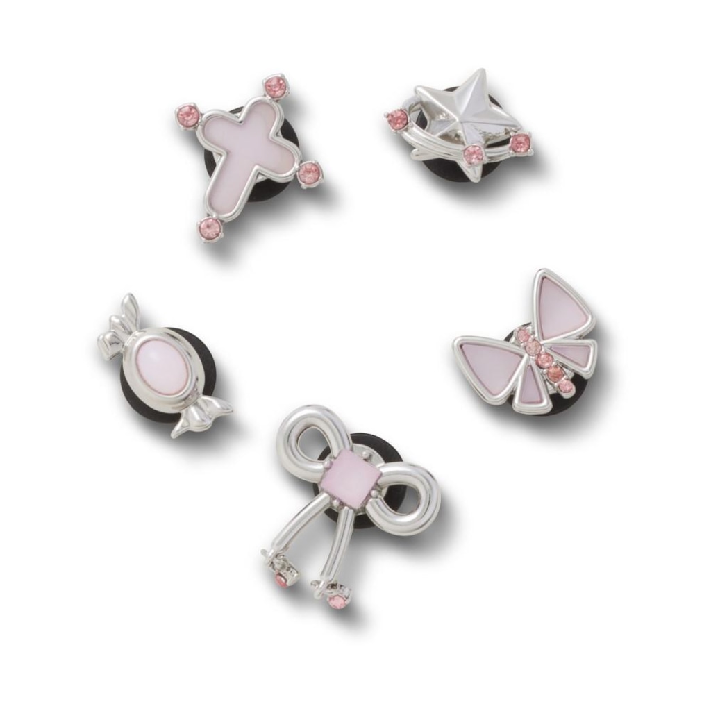 Kit Jibbitz Prata e Rosa Pack com 5 Peças