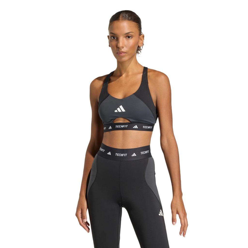 Top Suporte Médio adidas Techfit Workout Color Block Feminino