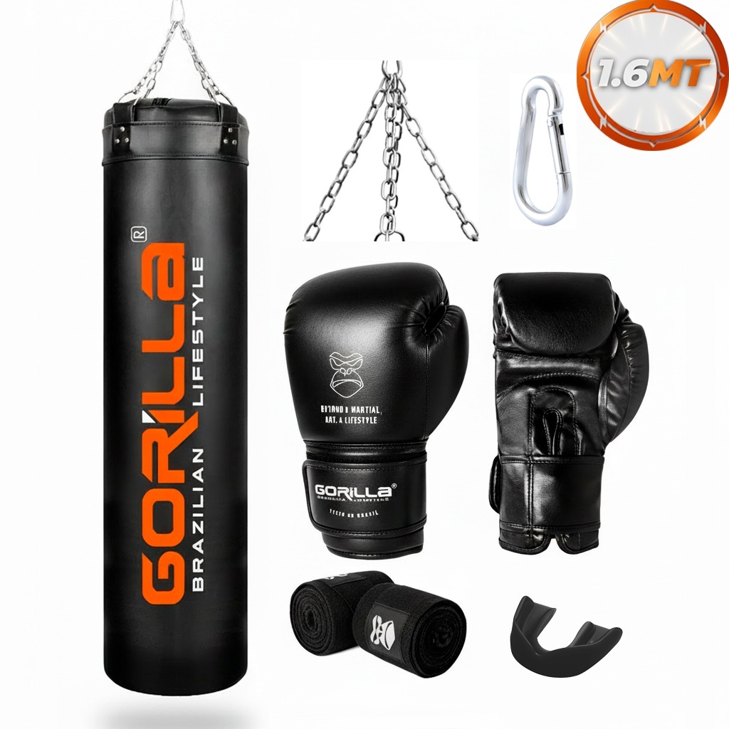 Saco 160cm + Luva 12oz + Bandagem 3mt + Protetor bucal simples