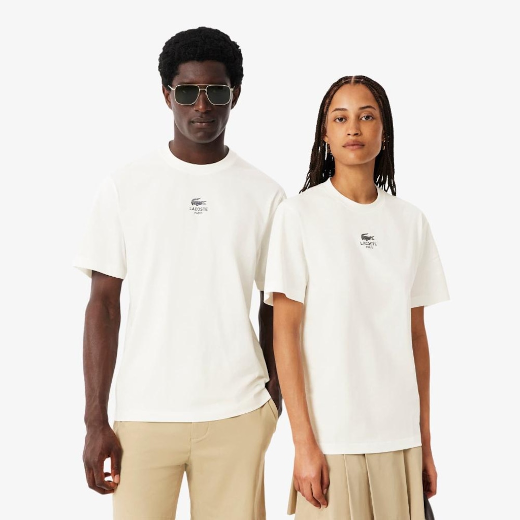 Camiseta em Algodão com Estampa Assinada Unissex Lacoste