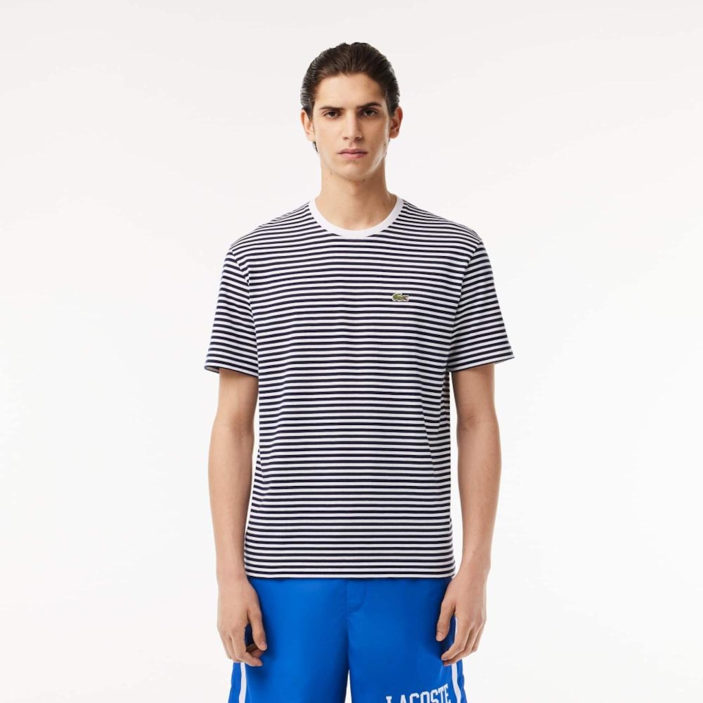 Camiseta Lacoste Listrada de Algodão Pesado Lacoste Masculina - Foto 1