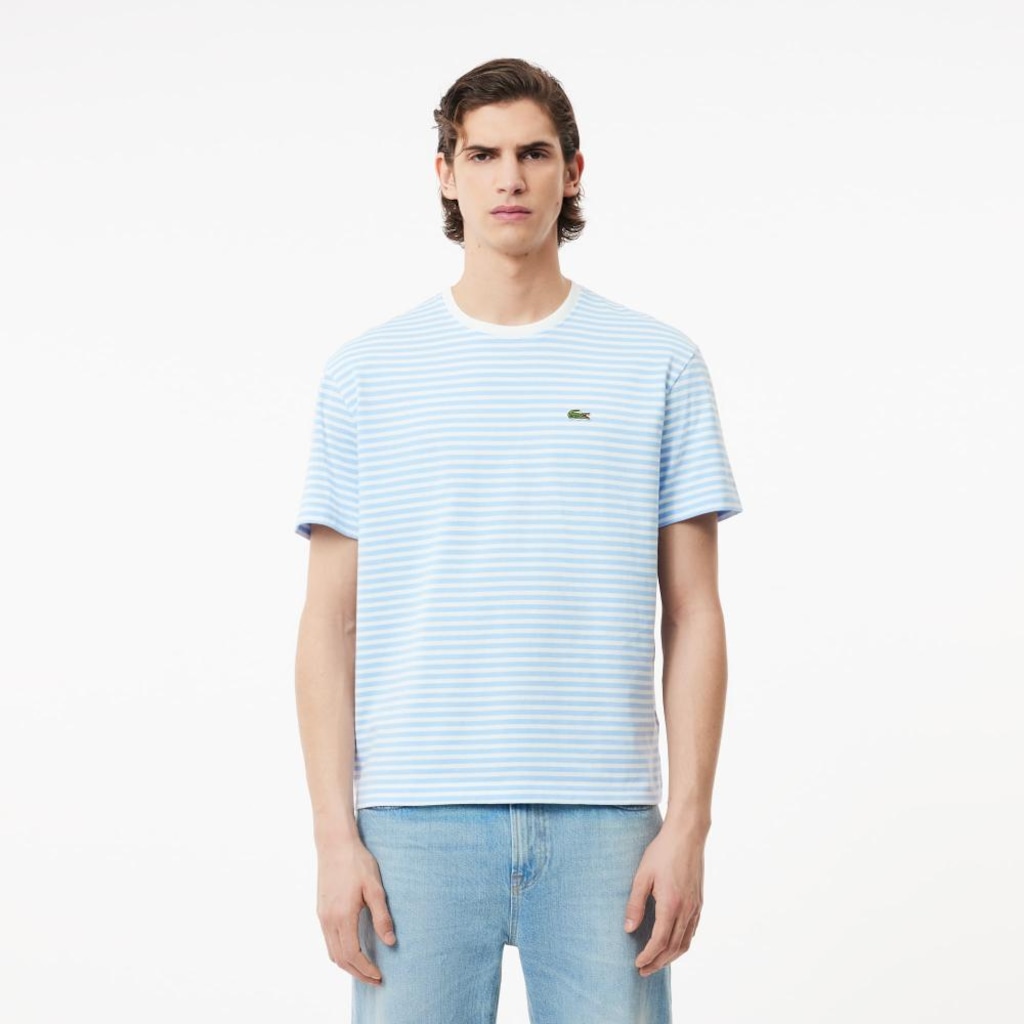 Camiseta Lacoste Listrada de Algodão Pesado Lacoste Masculina