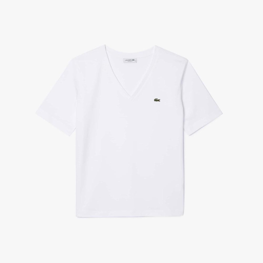 Camiseta de Algodão com Gola V e Caimento Relaxado Lacoste Feminina