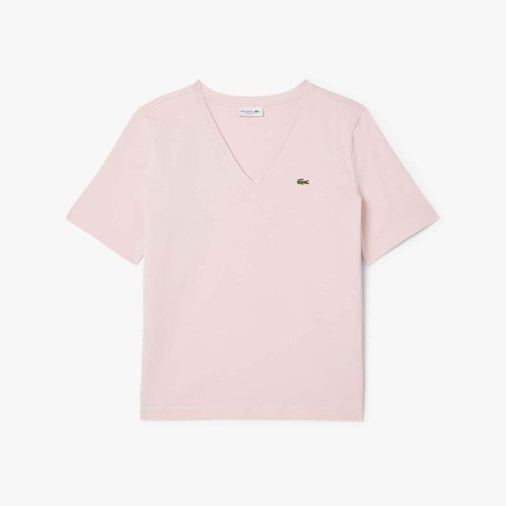Imagem 4 do produto Camiseta de Algodão com Gola V e Caimento Relaxado Lacoste Feminina