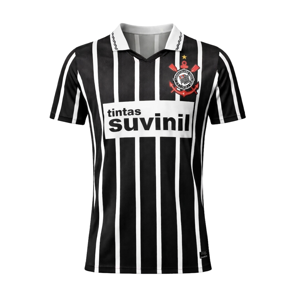 Camiseta Polo do Corinthians Retrô 1995 Suvinil Listrada Coimbra - Masculino