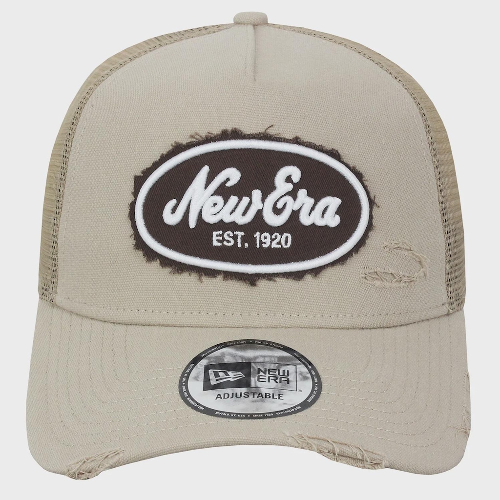 Boné Aba Curva New Era Canvas Distress Trucker Beige Importado