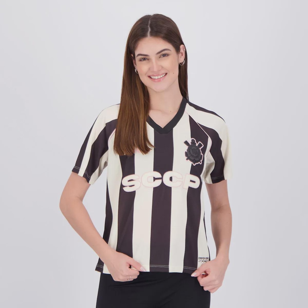 Camiseta Cropped Corinthians Box Raglan Feminina