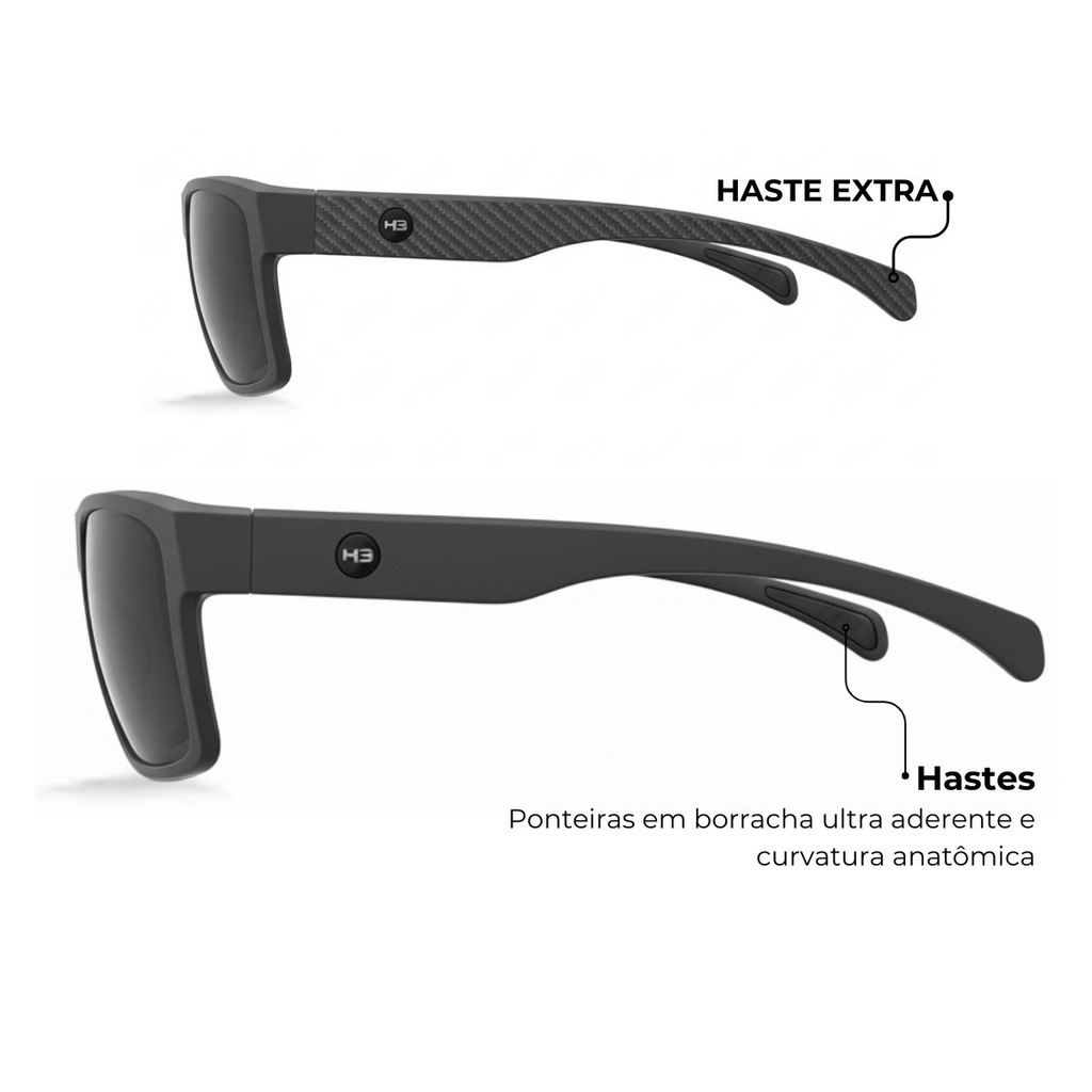 Imagem 3 do produto Óculos de Sol Unissex HB Happy Matte + Hastes Extras Carbon