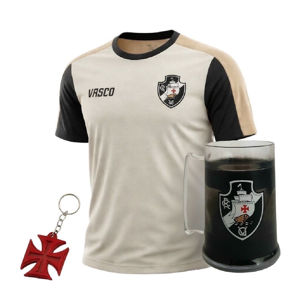 Kit Camisa do Vasco da Gama Estouro Gold + Caneca + Chaveiro Borracha Braziline - Masculina