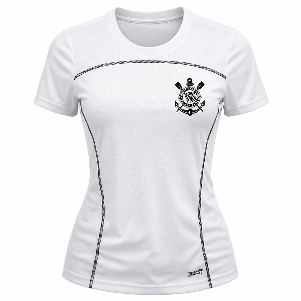 Camisa do Corinthians Baby Look Recortes Lateral Coimbra - Feminina