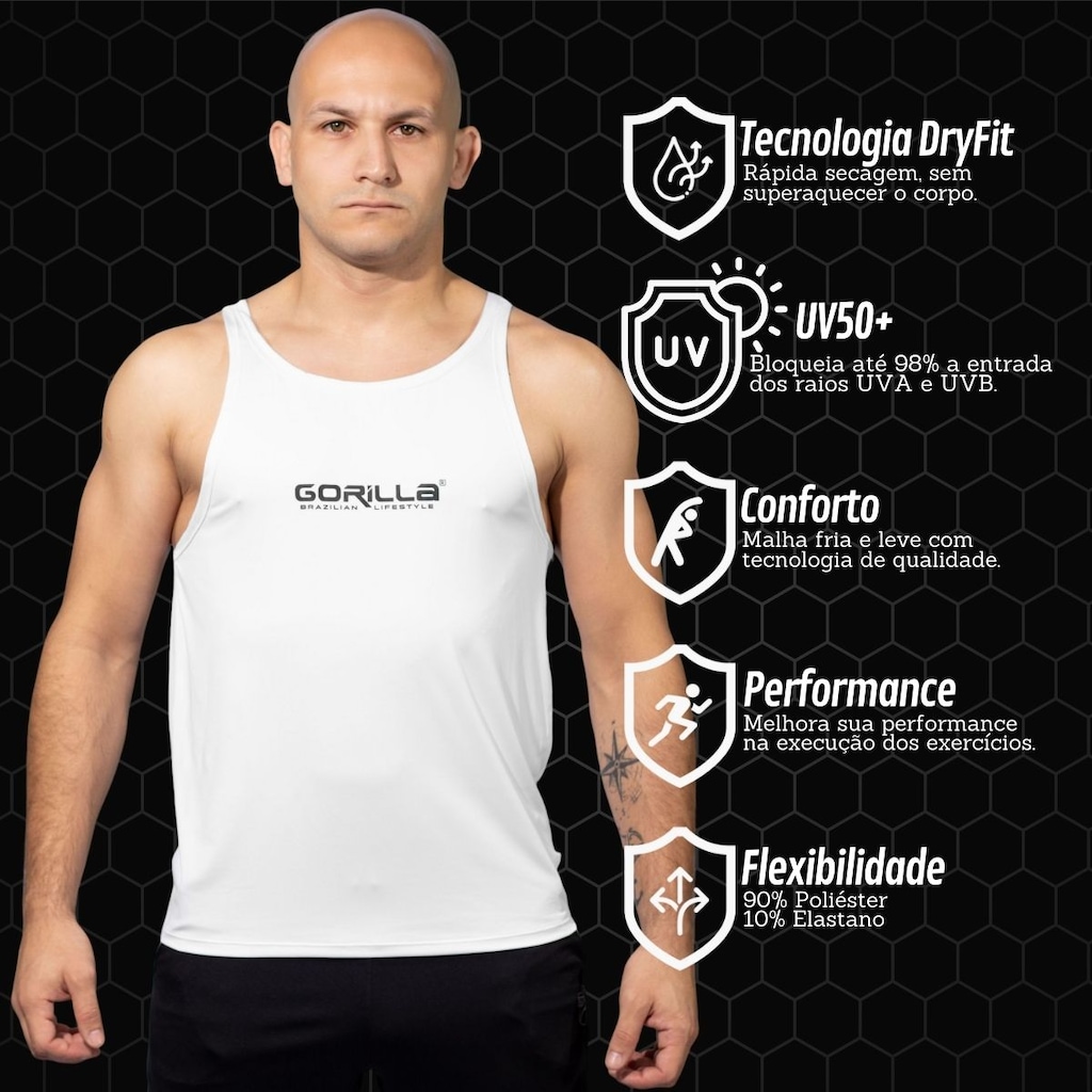 Imagem 2 do produto Camiseta Regata Gorilla Dry Fresh com Proteção UV 50+ para Treino Masculina