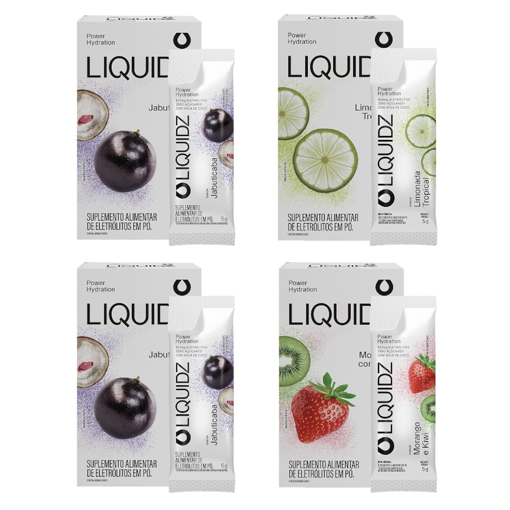 Kit 4 Caixas LIQUIDZ- Eletrólitos Zero Açúcares - 3 Sabores - 24 sachês