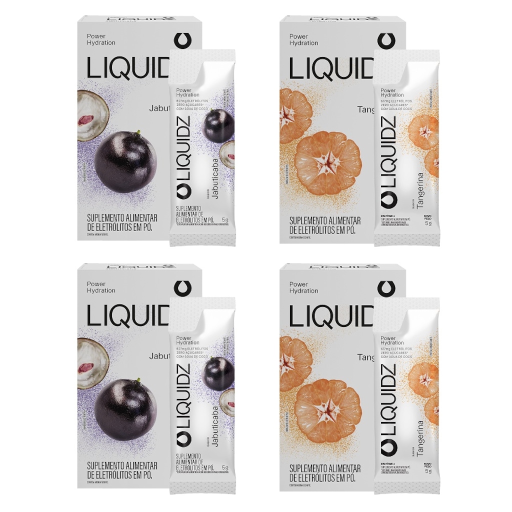 Kit 4 Caixas LIQUIDZ - Eletrólitos Zero Açúcares - Jabuticaba | Tangerina - 24 sachês