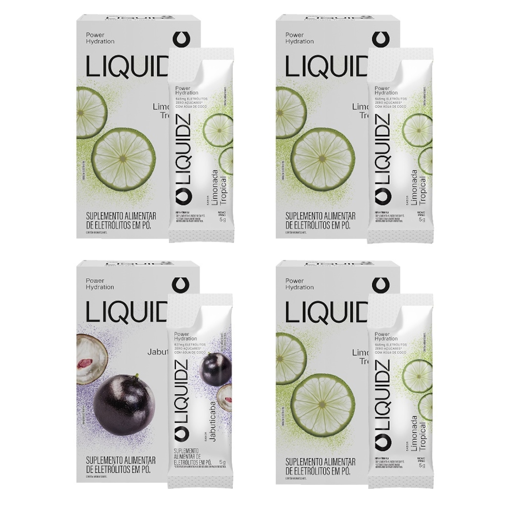 Kit 4 Caixas LIQUIDZ - Eletrólitos Zero Açúcares - Jabuticaba | Limonada - 24 sachês