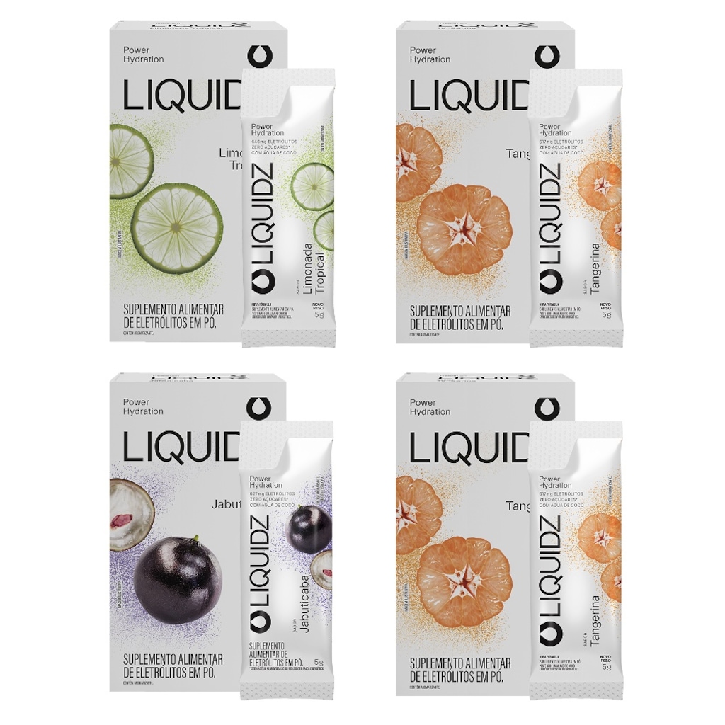 Kit 4 Caixas LIQUIDZ - Eletrólitos Zero Açúcares - 3 Sabores - 24 sachês