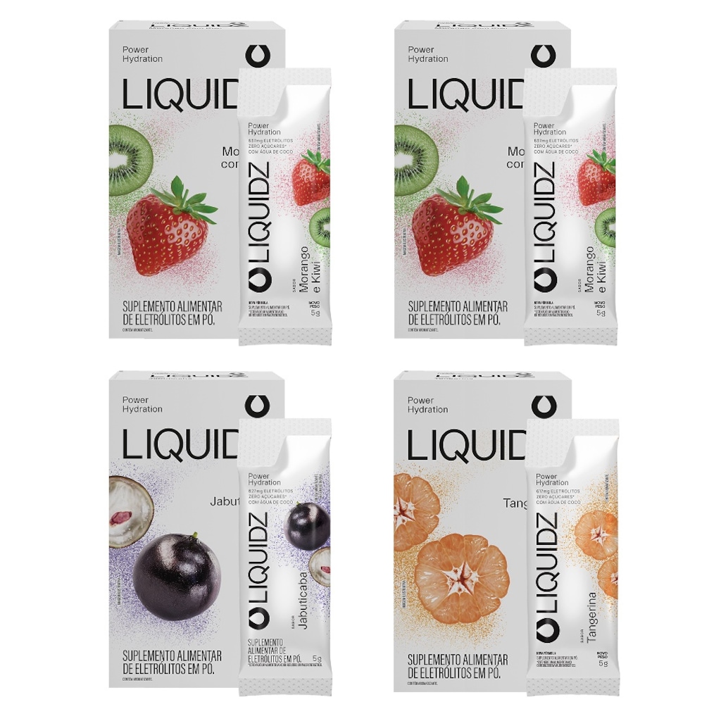 Kit 4 Caixas LIQUIDZ® - Eletrólitos Zero Açúcares - 3 Sabores - 24 sachês