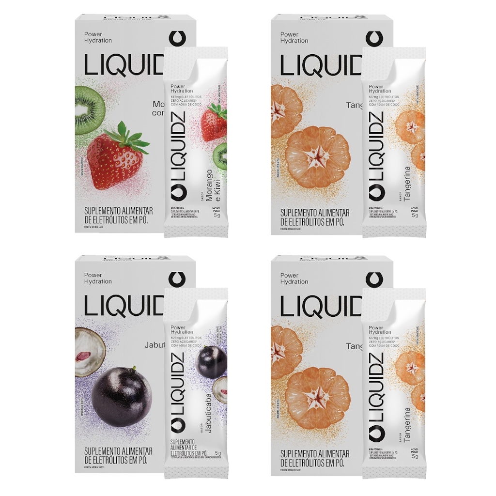 Kit 4 Caixas LIQUIDZ - Eletrólitos Zero Açúcares - 3 Sabores - 24 sachês