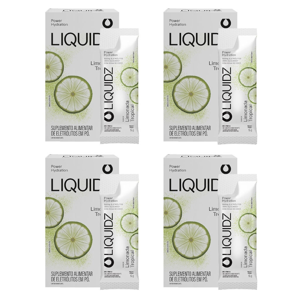 Kit 4 Caixas LIQUIDZ - Eletrólitos Zero Açúcares - Limonada Tropical - 24 sachês
