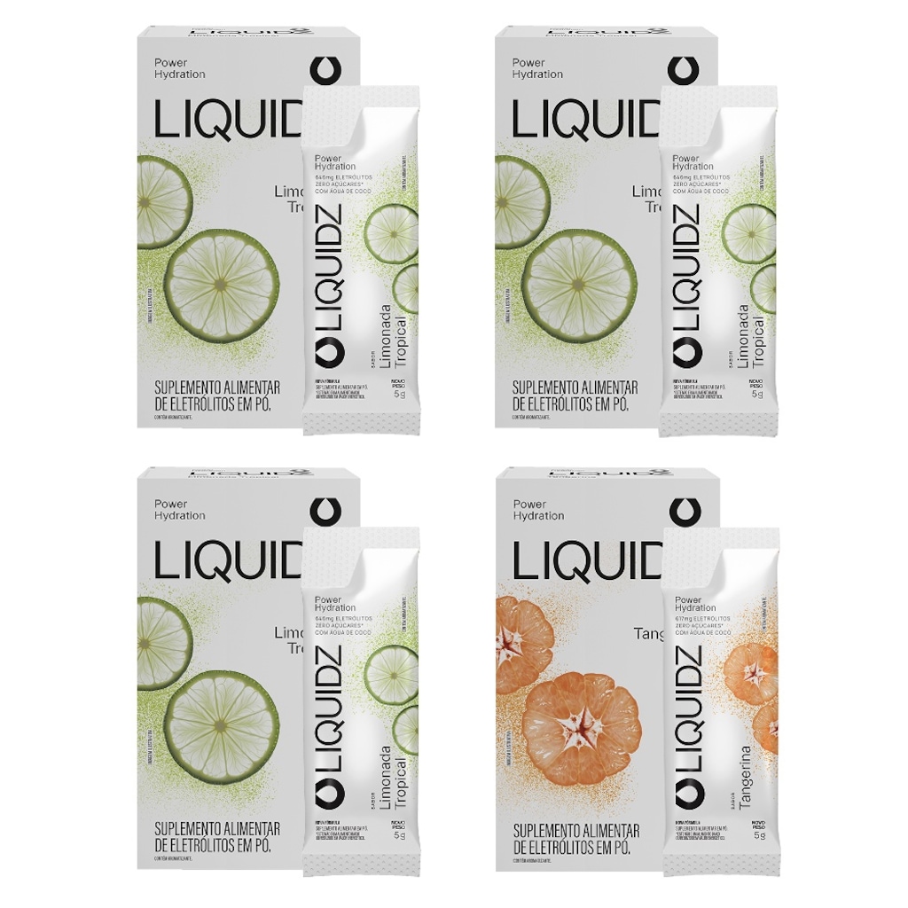 Kit 4 Caixas LIQUIDZ - Eletrólitos Zero Açúcares - Limonada | Tangerina - 24 sachês