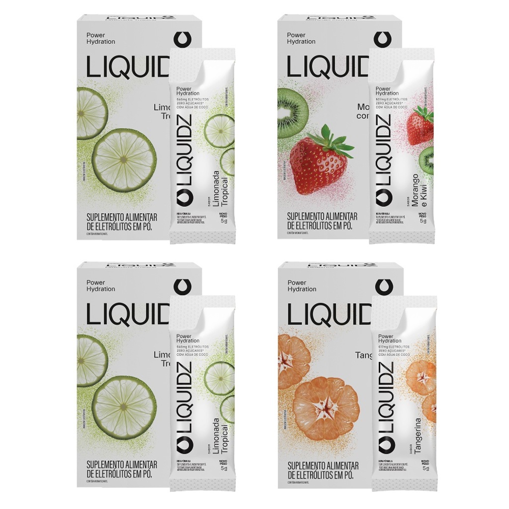 Kit 4 Caixas LIQUIDZ® - Eletrólitos Zero Açúcares - 3 Sabores - 24 sachês
