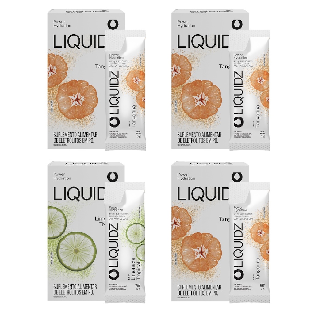 Kit 4 Caixas LIQUIDZ - Eletrólitos Zero Açúcares - Limonada | Tangerina - 24 sachês