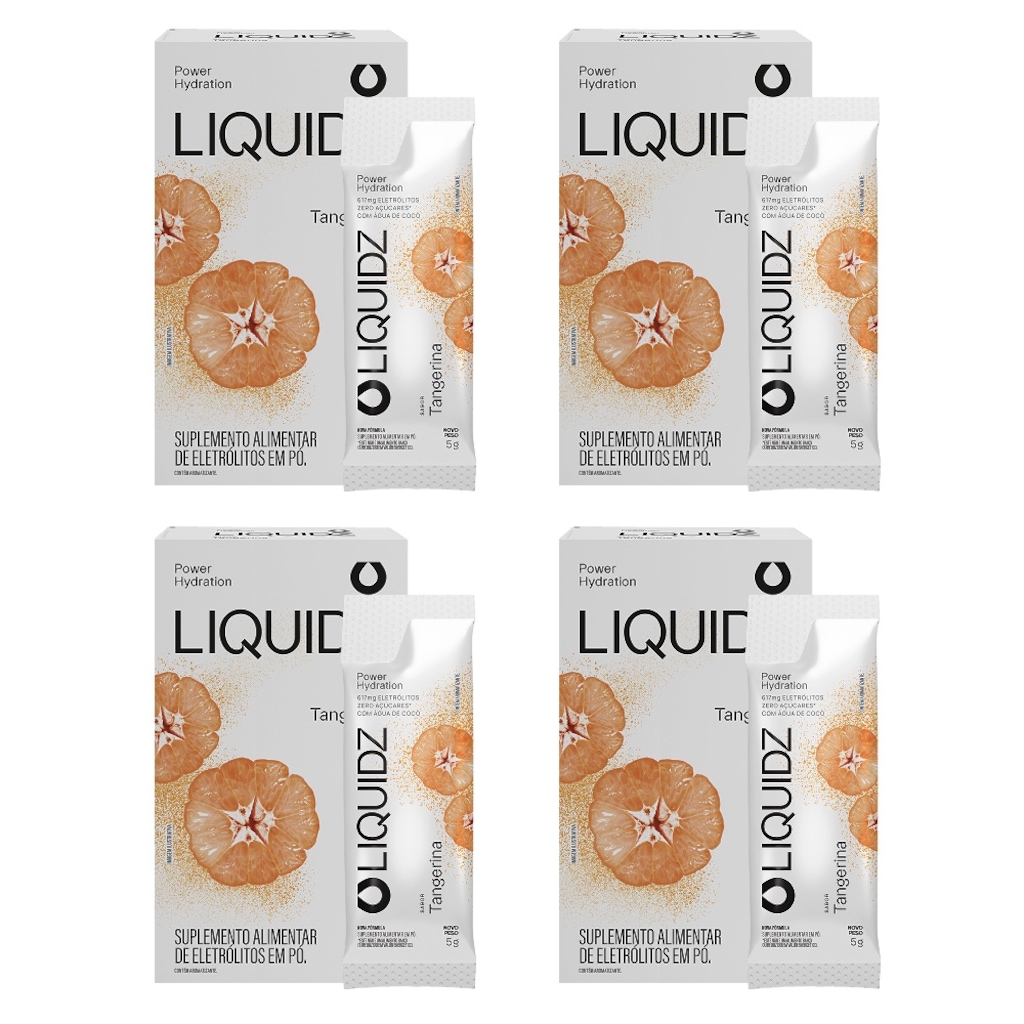 Kit 4 Caixas LIQUIDZ - Eletrólitos Zero Açúcares - Tangerina - 24 sachês