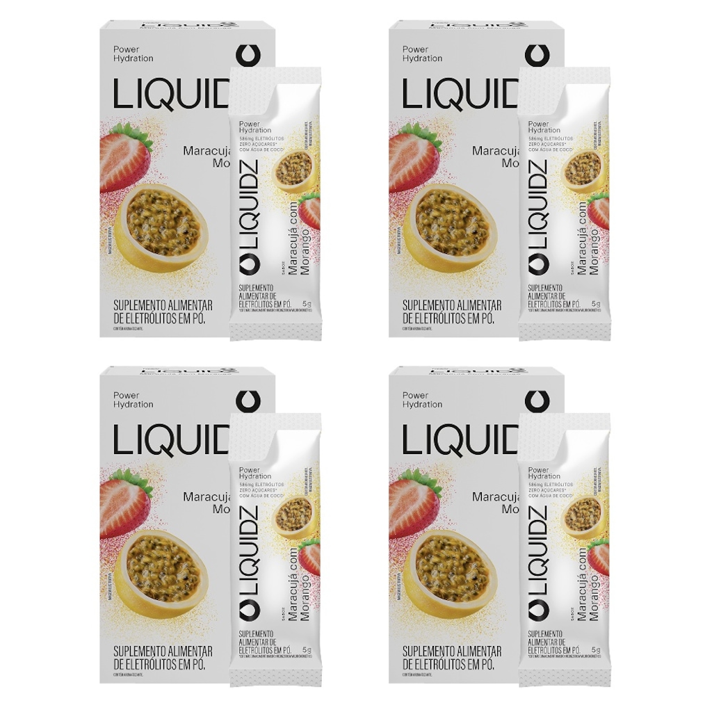 Kit 4 Caixas LIQUIDZ - Eletrólitos Zero Açúcares - Maracujá com Morango - 24 sachês