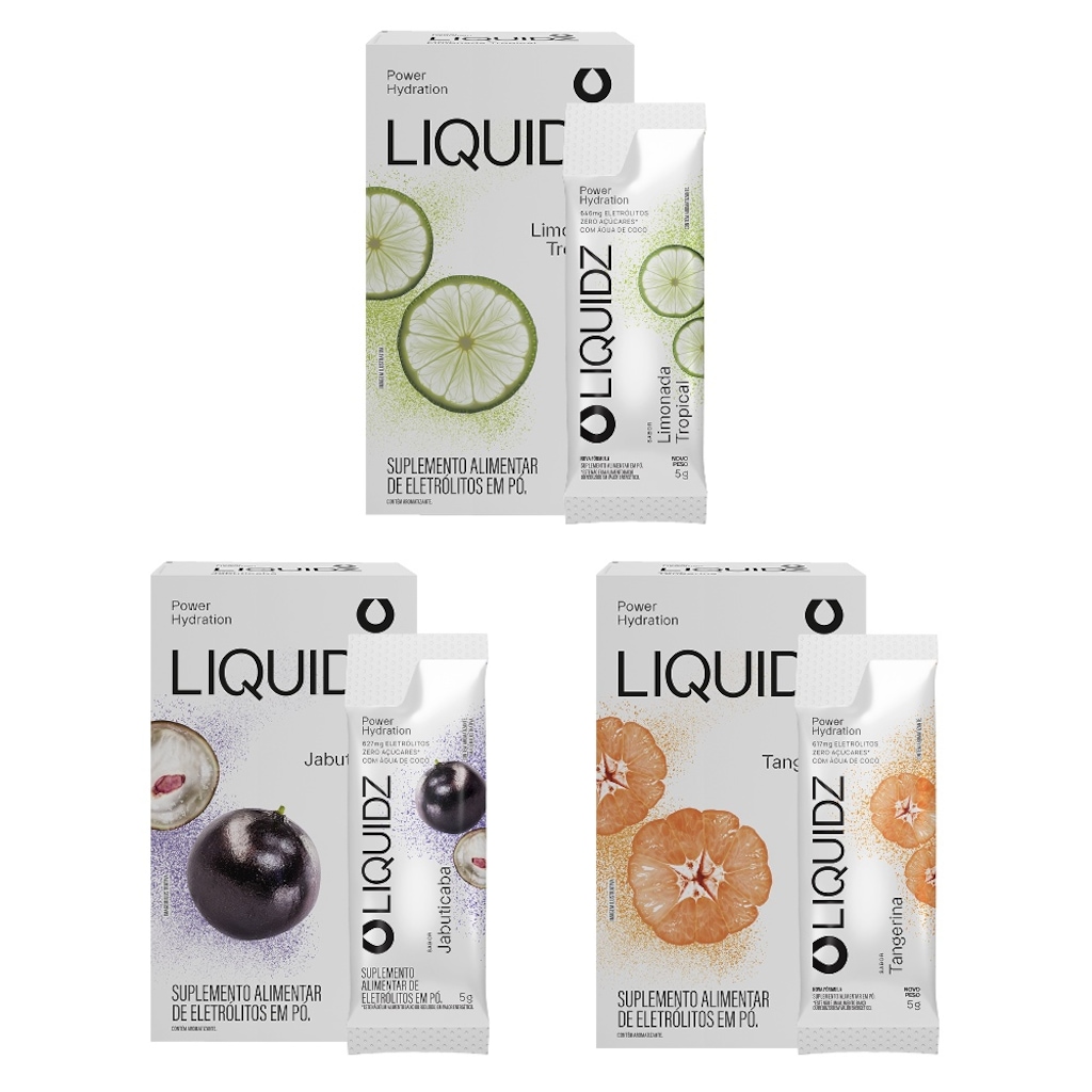 Kit 3 Caixas LIQUIDZ® - Eletrólitos Zero Açúcares - 3 Sabores - 18 sachês