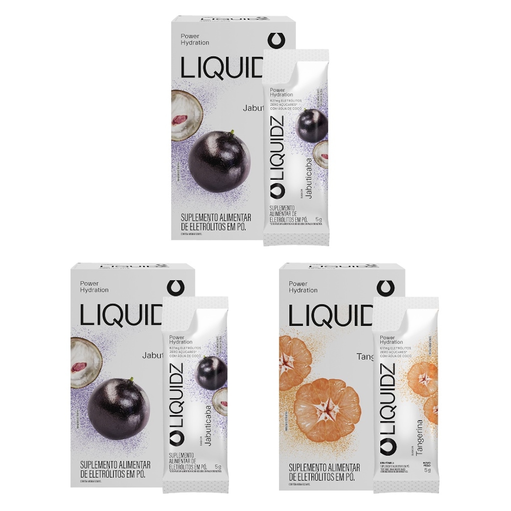 Kit 3 Caixas LIQUIDZ® - Eletrólitos Zero Açúcares - Jabuticaba | Tangerina - 18 sachês