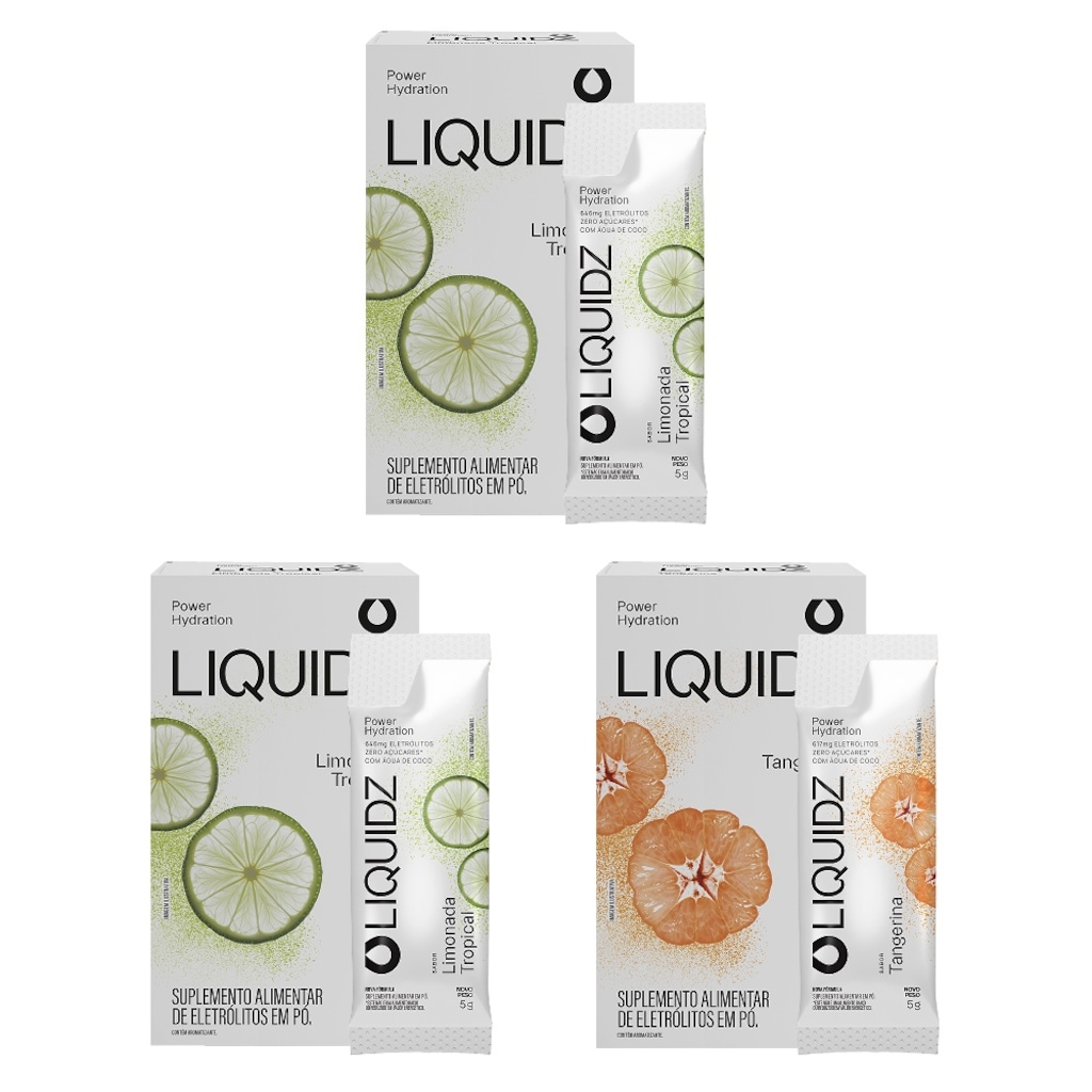 Kit 3 Caixas LIQUIDZ® - Eletrólitos Zero Açúcares - Limonada | Tangerina - 18 sachês