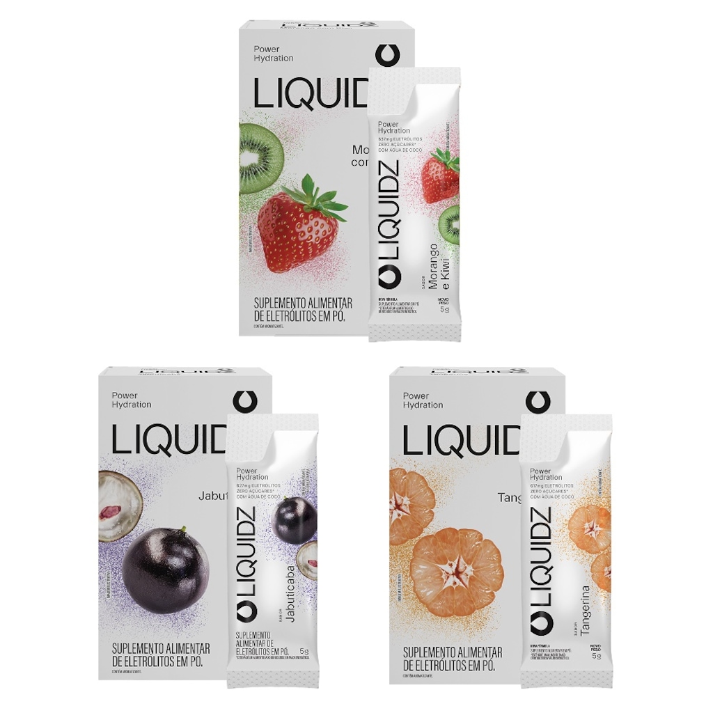 Kit 3 Caixas LIQUIDZ - Eletrólitos Zero Açúcares - 3 Sabores - 18 sachês