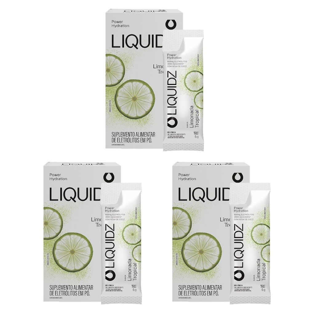 Kit 3 Caixas LIQUIDZ® - Eletrólitos Zero Açúcares - Limonada Tropical - 18 sachês
