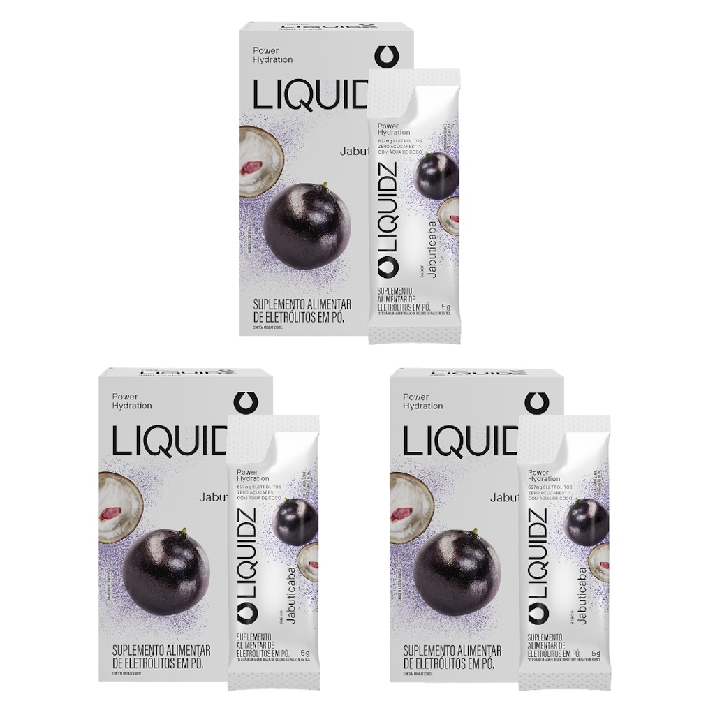 Kit 3 Caixas LIQUIDZ® - Eletrólitos Zero Açúcares - Jabuticaba - 18 sachês