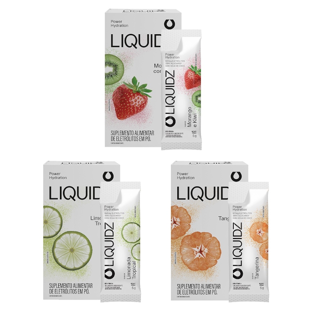 Kit 3 Caixas LIQUIDZ® - Eletrólitos Zero Açúcares - 3 Sabores - 18 sachês