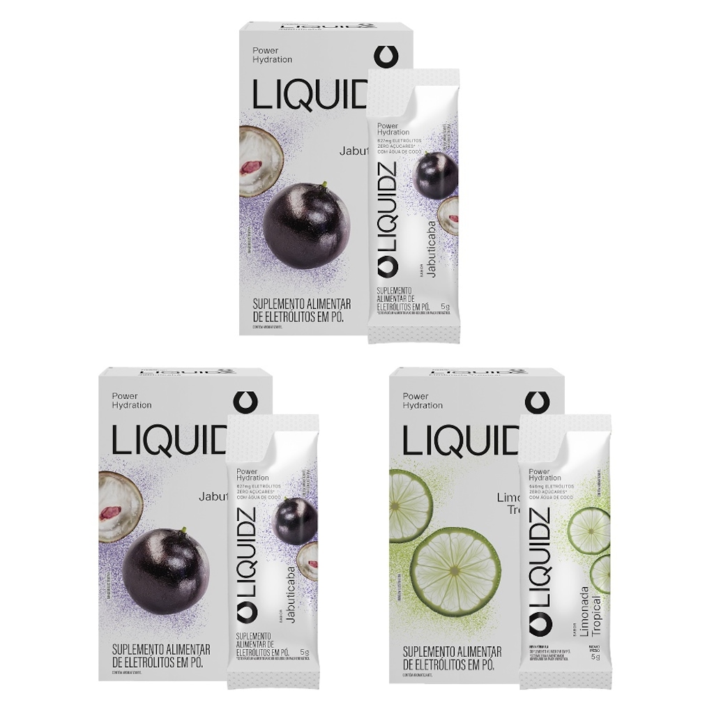 LIQUIDZ® - Eletrólitos Zero Açúcares - Limonada | Jabuticaba - Kit 3 Caixas - 18 sachês