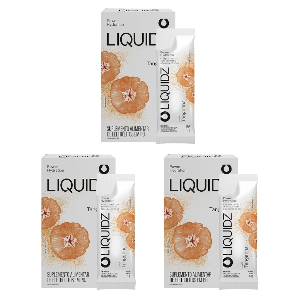 Kit 3 Caixas LIQUIDZ® - Eletrólitos Zero Açúcares - Tangerina - 18 sachês