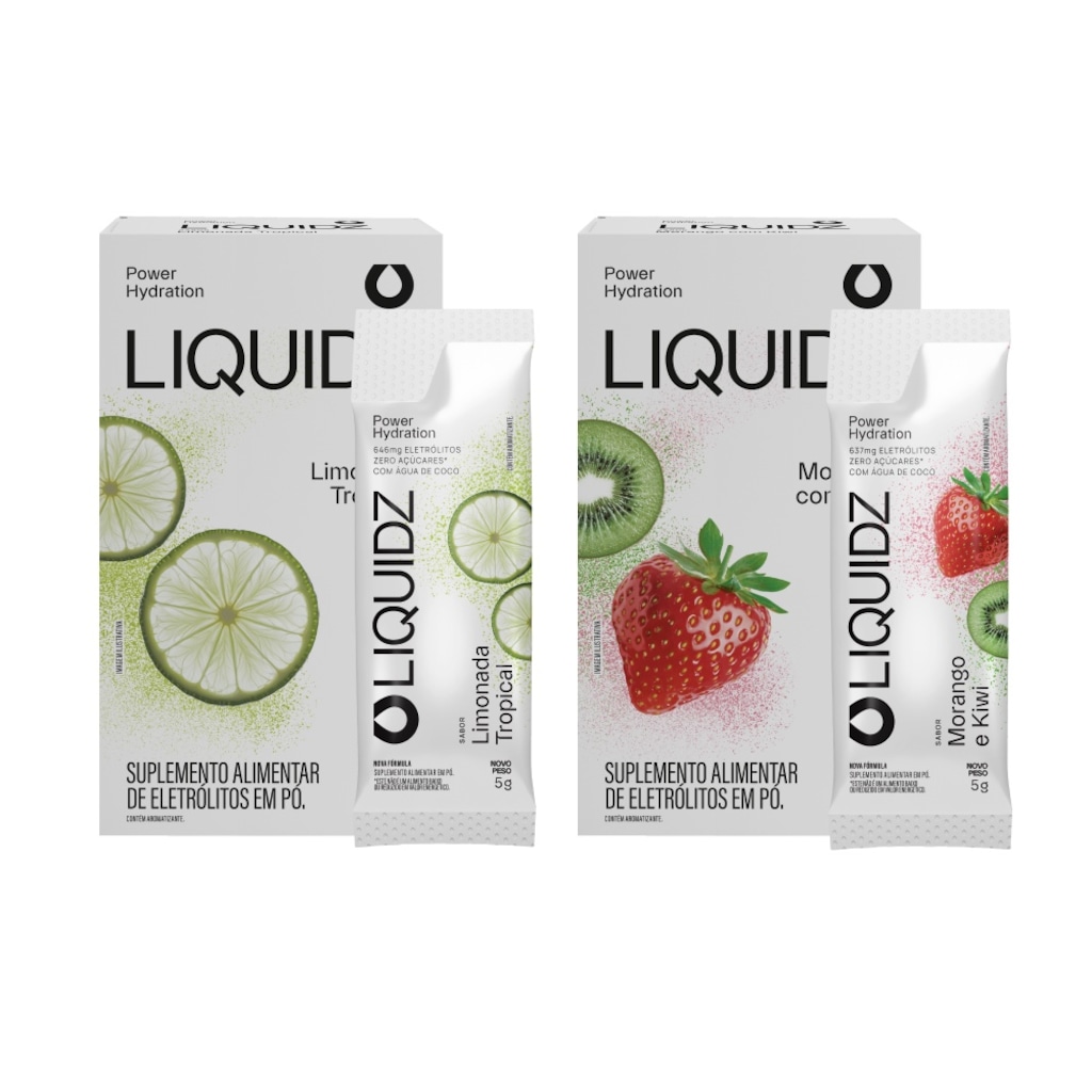 Kit 2 Caixas LIQUIDZ - Eletrólitos Zero Açúcares - Limonada | Morango - 12 sachês