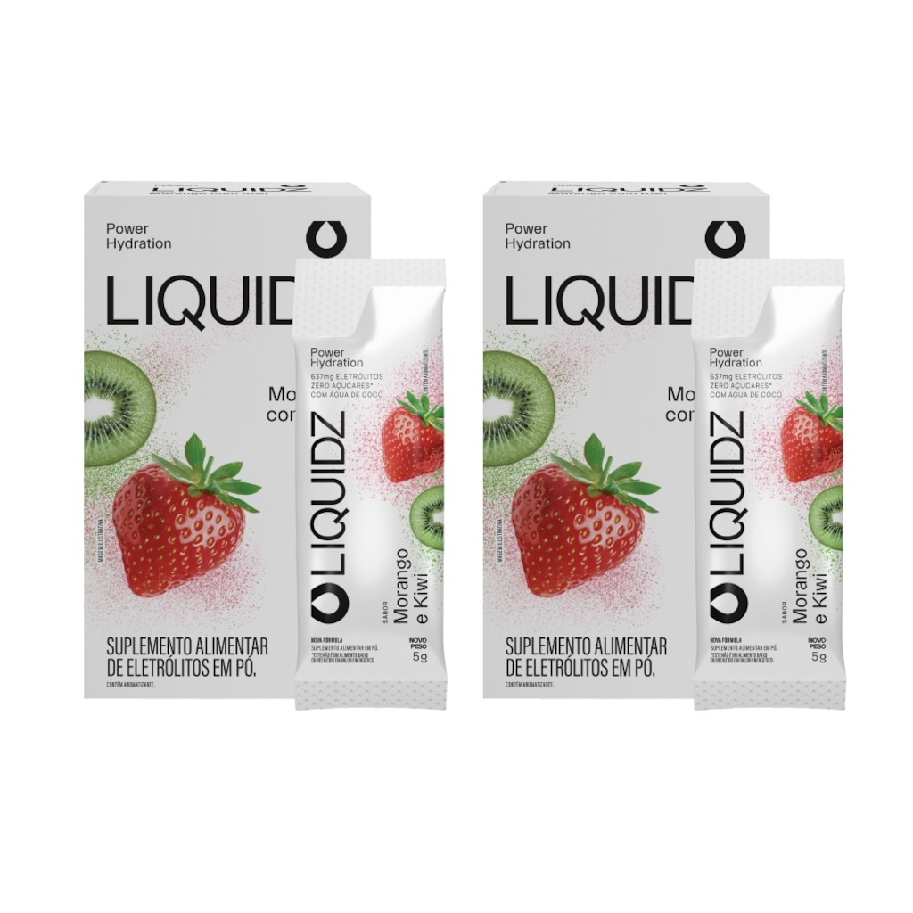 Kit 2 Caixas LIQUIDZ - Eletrólitos Zero Açúcares - Morango com Kiwi - 12 sachês