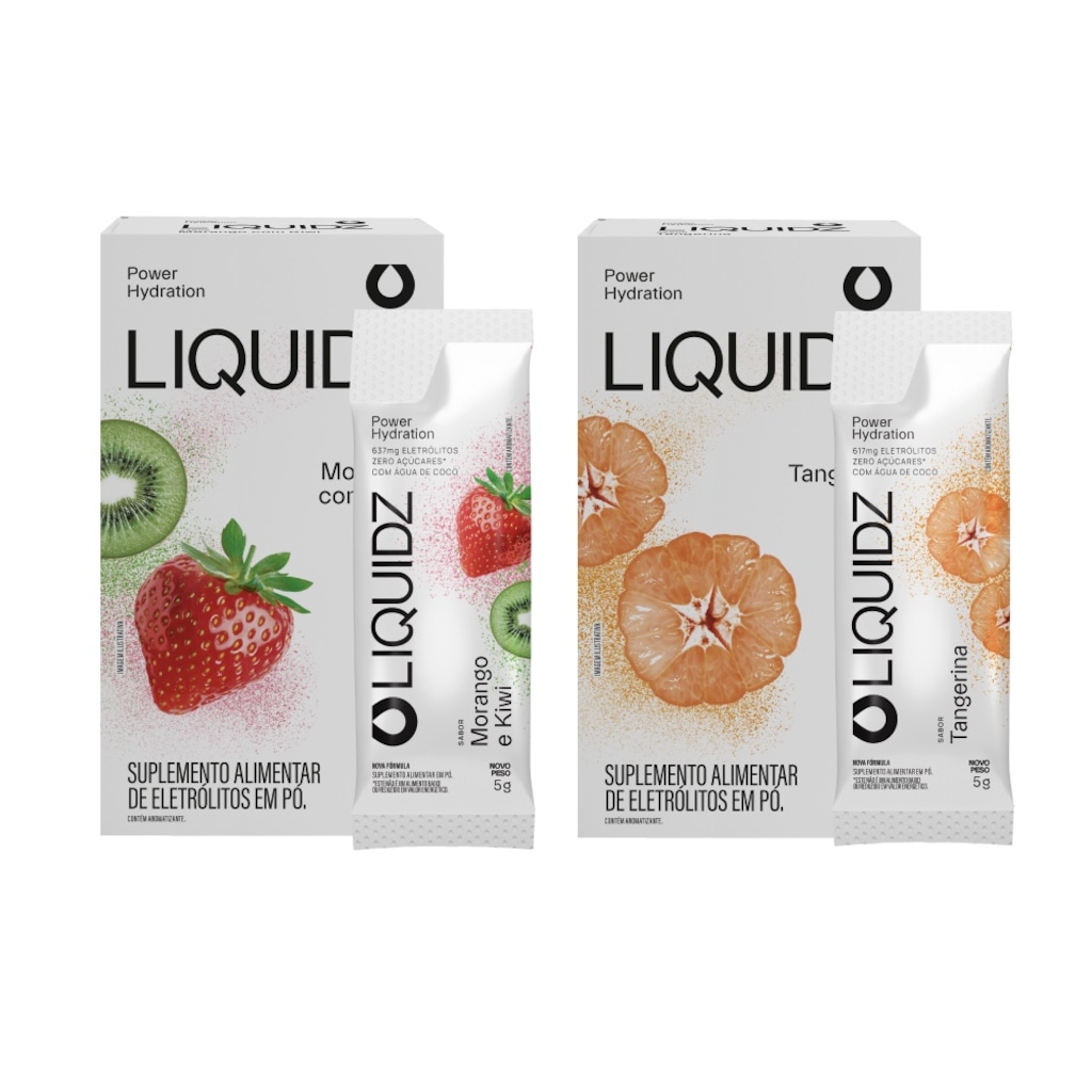Kit 2 Caixas LIQUIDZ - Eletrólitos Zero Açúcares - Morango | Tangerina - 12 sachês