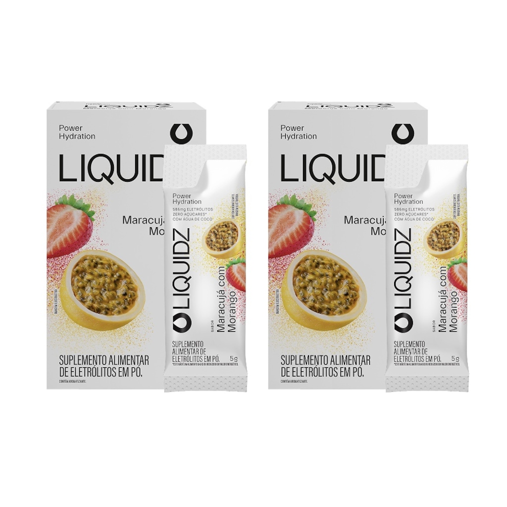 Kit 2 Caixas LIQUIDZ- Eletrólitos Zero Açúcares - Maracujá com Morango - 12 sachês