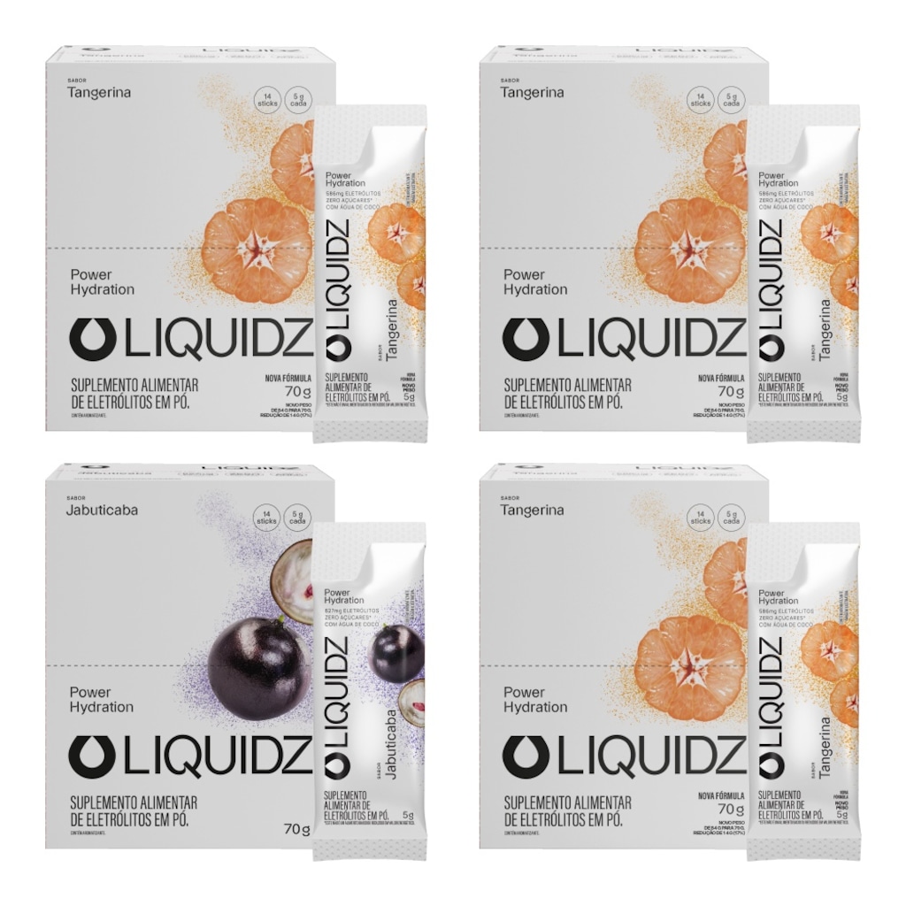 Kit 4 Caixas LIQUIDZ® Eletrólitos Zero Açúcar 2 Sabores - 56 Sachês